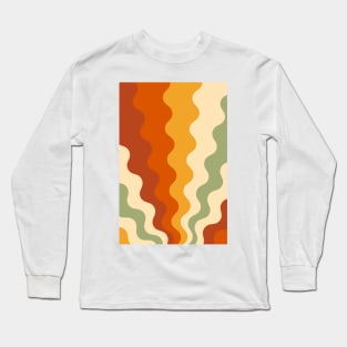 70s Retro Groovy Lines Seamless Pattern Yellow, Orange, Brown and Green Long Sleeve T-Shirt
